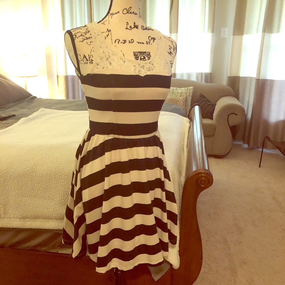 Black and White Striped Dress with Lace